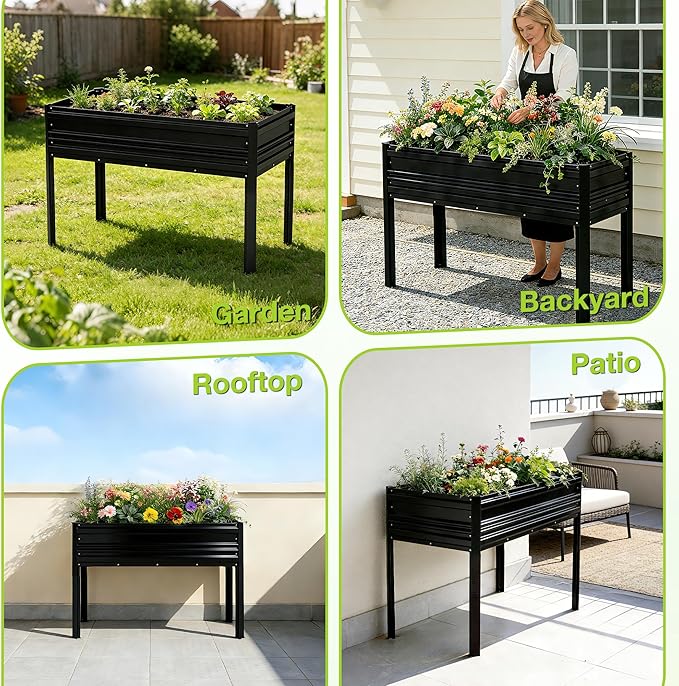 WORKPRO 48x24x32in Outdoor Galvanized Raised Garden Bed with Legs 600LB Elevated Planter Box for Vegetable Flowers Herbs Black