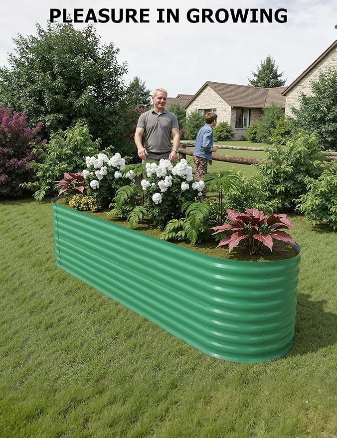 2 Pcs Raised Garden Beds Outdoor 8x2x2 ft - Galvanized Steel Planter Box for Vegetables Flowers Rust-Resistant Garden Box Easy Assembly Raised Beds Durable Planters for Outdoor Plants Green