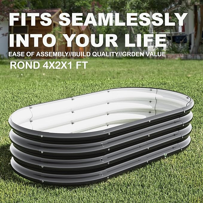 2Pcs 4X2X1ft Oval Raised Garden Bed KitGalvanized Raised Garden Beds Outdoor Metal Planter Box Steel Kit Flower HerbVegetables..Black