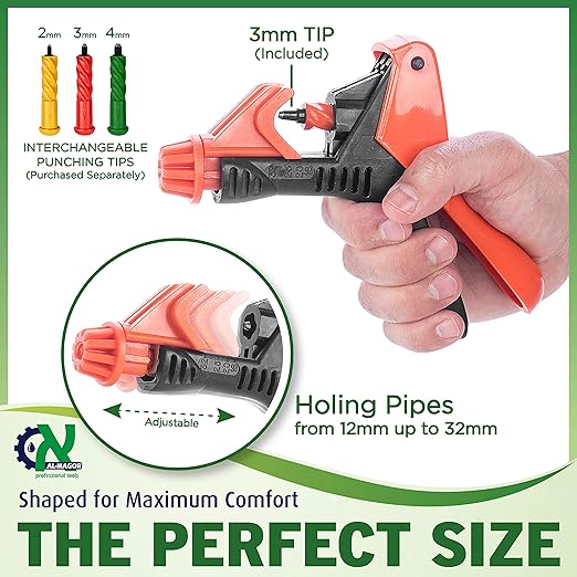 Al-Magor Universal Punch UP-3 Drip Irrigation Hole Punch Tool - Spiral Operation Tube Punch for Drippers Connectors Sprinkler Irrigation Tubes Pipes 16 to 32mm Drip Irrigation Punch Tool 160030-P