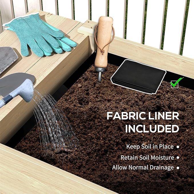 Elevated Garden BedWood Raised GBoxwith Side TableBottom ShelfBed Liners and Drainage Holes