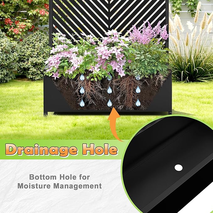 Metal Raised Garden Bed with Trellis 2-in-1 Planter Box &amp Privacy Screen for Climbing Plants Outdoor Standing Flower Bed with Drainage Holes 35.4 L x 15.7 W x 70.1 H Black-Parallel