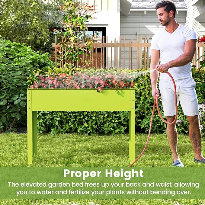 Giantex Raised Garden Bed Metal Planter Box with Legs Drain Hole Outdoor Indoor Elevated Garden Box for Vegetable Flower Herb Fruit Standing Raised Beds for Backyard Porch Balcony Green