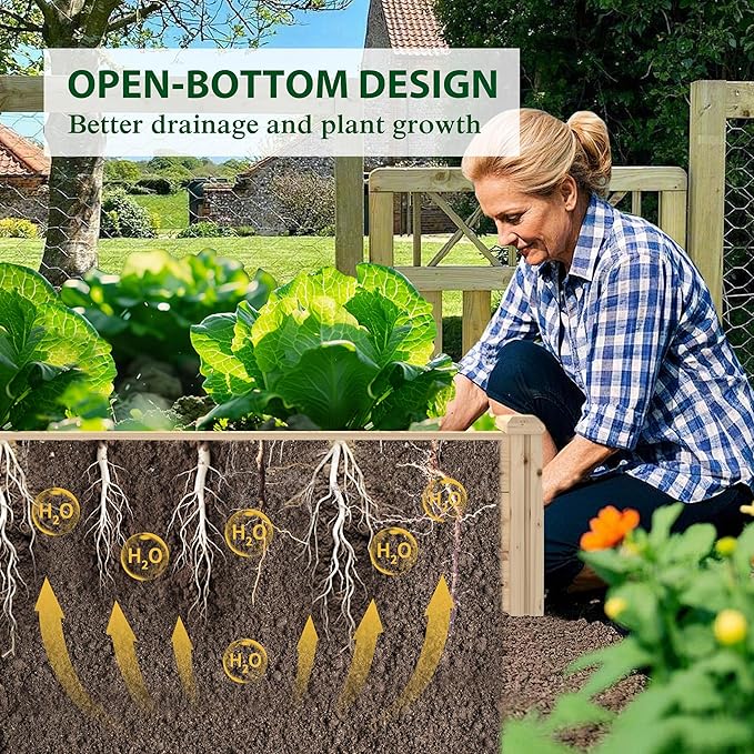 BlueWish Outdoor Wooden Garden Bed Raised Garden Bed with Bottomless Divisible Planter Boxes for Gardening Vegetable Flower 95''L x 49''H x 11''W