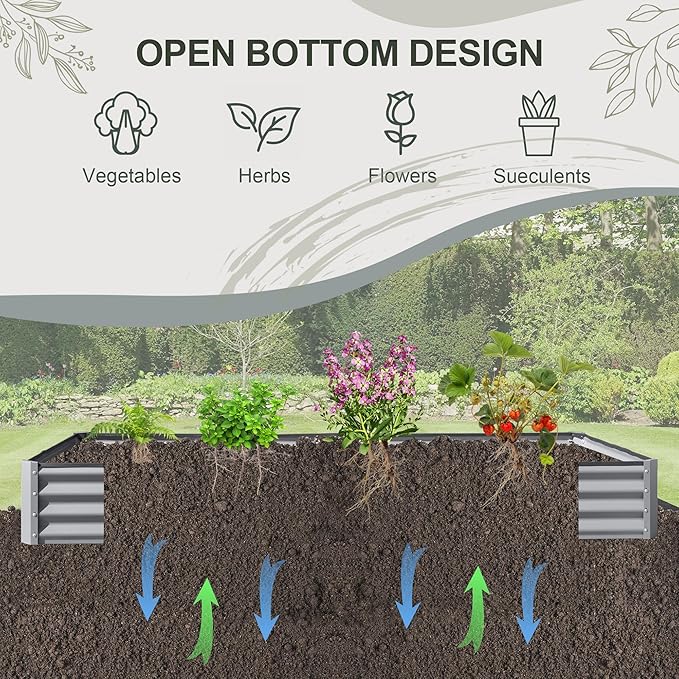 Domi Galvanized Raised Garden Bed 6x3x1Ft Thickening Metal Planter Box for Vegetables Bottomless for Backyard Outdoor 1 Deep w/ 128 Gallon Capacity - Silvery