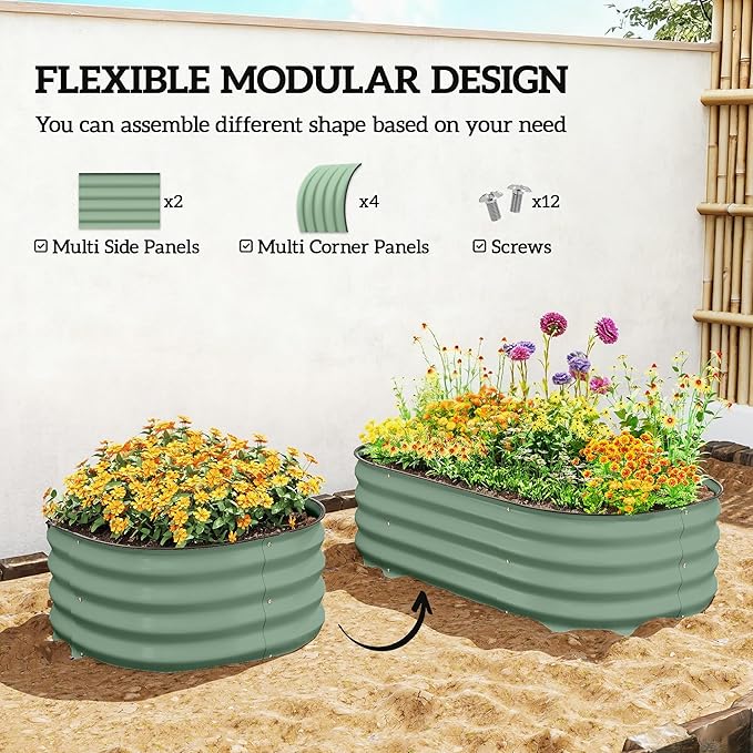 Outsunny 3.5' x 2' x 1' Galvanized Raised Garden Bed Kit Outdoor Metal Elevated Planter Box with Safety Edging Easy DIY Stock Tank for Growing Flowers Herbs &amp Vegetables Green