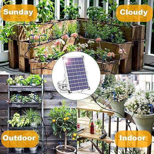 RISINGUP Solar Drip Irrigation System with Timer Programmable Smart Watering with 2200mAh Battery Automatic Plants Watering System for 30 Potted Plants Outdoor Garden Patio Balcony Greenhouse