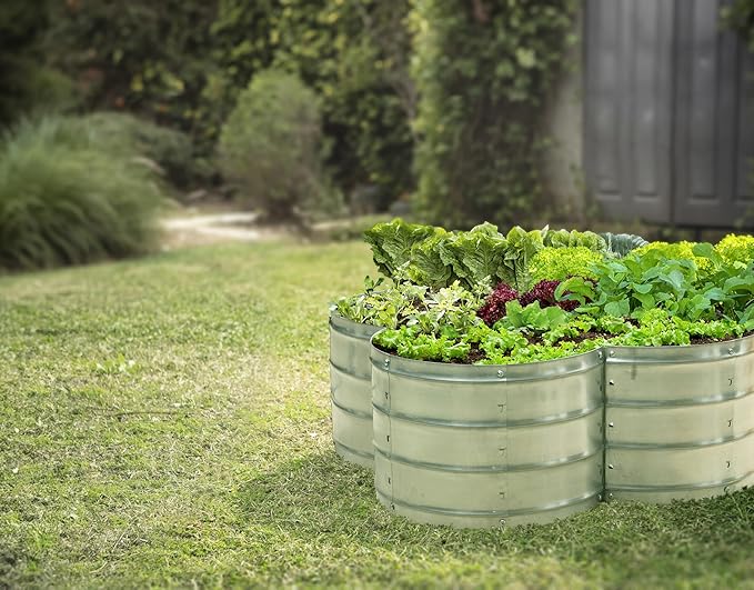 Plant &amp Plot Galvanized Raised Garden Beds Outdoor // 3×3×1 ft Planter Raised Beds for Gardening Vegetables Flowers // Large Metal Garden Box (Silver) // Patented Tool-Free Design