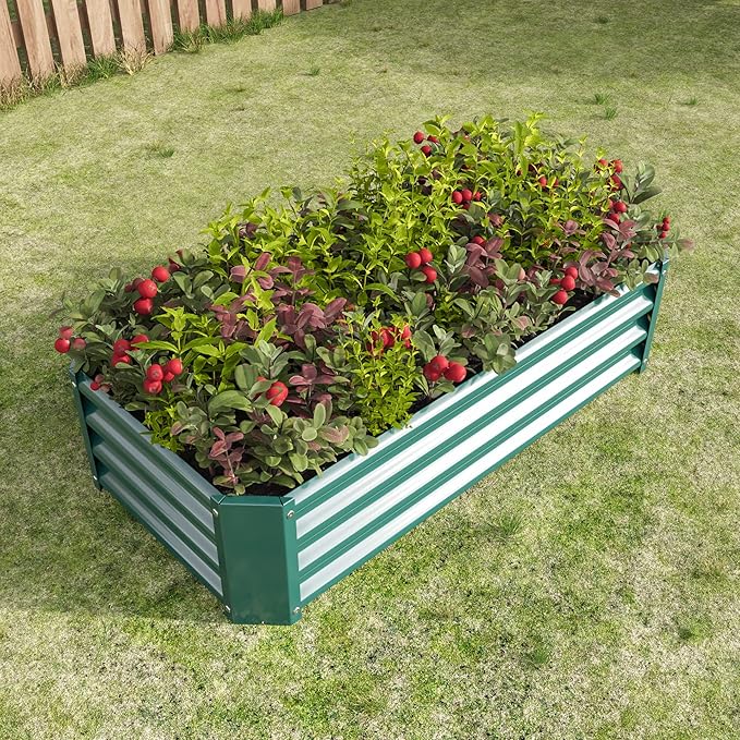 Metal Raised Garden Bed 4×2×1ft Rectangle Galvanized Planter Box with Open Bottom for Vegetables Flowers Herbs Outdoor Gardening Green