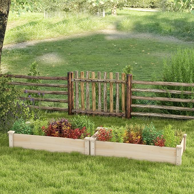 Giantex Wooden Raised Garden Bed Rectangular Planter Box for Vegetables Fruits Flowers Herbs 48 Lx24 Wx10 H Outdoor Elevated Planting Bed for Garden Backyard Lawn Patio