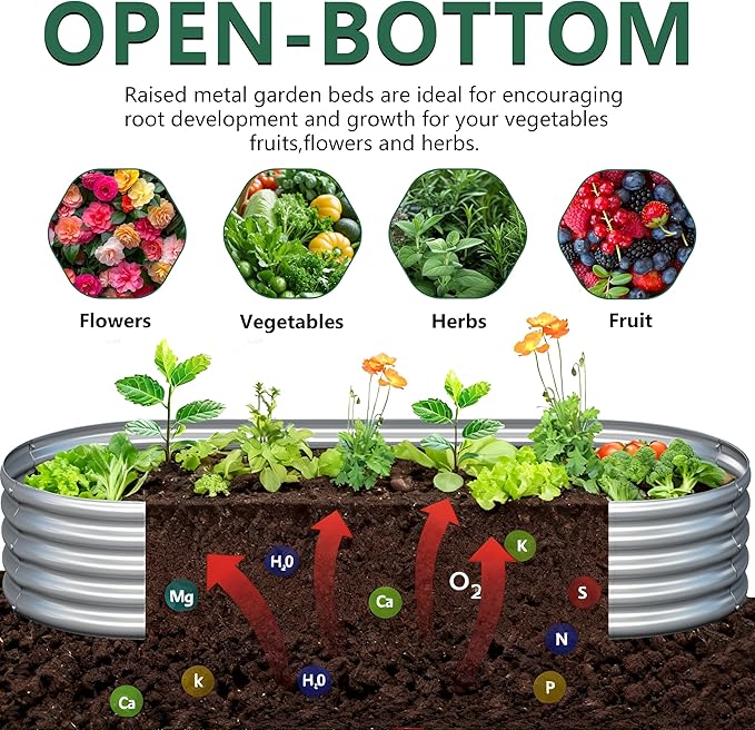4x2x1FT Galvanized Raised Garden Bed KitVegetable Boxes-Oval Metal Flower BoxLarge Planter Raised Beds Outdoor Garden for PlantingFruitHerb-Silver