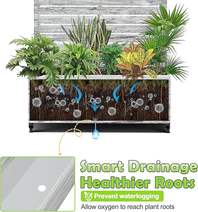 15.7×70.9×35.4 Metal Raised Garden Bed with Trellis and Wheels - Tall Trellis Planter Box for Climbing Plants Vegetables &amp Vines - Outdoor Privacy Planters for Patio (White Oak Grain)
