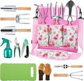 All-in-One Garden Tool Set 11-Piece Heavy Duty Gardening Tools with Ergonomic Canvas Shoulder Crossbody Bag Rust-Proof Premium Garden Tool Kit Gardening Gift for Women Men (Pink)