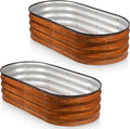 Plant &amp Plot Galvanized Raised Garden Beds Outdoor // 4×2×1 ft (2-Pack) Planter Raised Beds for Gardening Vegetables Flowers (Dark Wood Grain) // Large Metal Garden Box