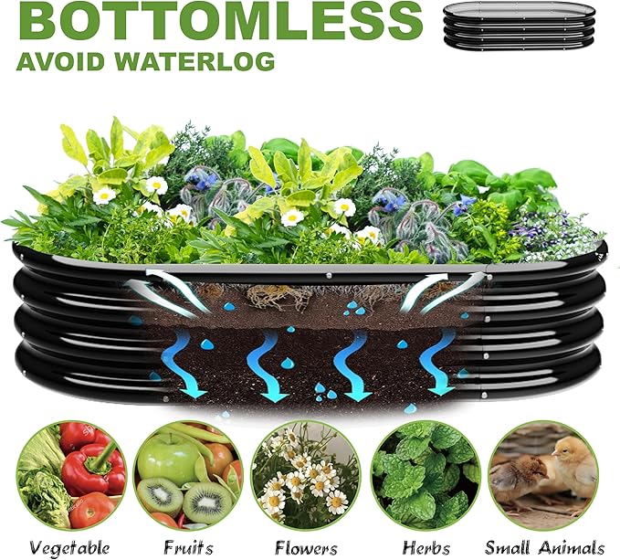 2Pcs 4X2X1ft Oval Raised Garden Bed KitGalvanized Raised Garden Beds Outdoor Metal Planter Box Steel Kit Flower HerbVegetables..Black