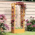 S AFSTAR Wooden Raised Garden Bed with Trellis 60 Elevated Planter Box with Hanging Roof &amp Open-Ended Base for Climbing Vine Flower Herb Vegetable Outdoor Plant Container for Patio &amp Yard