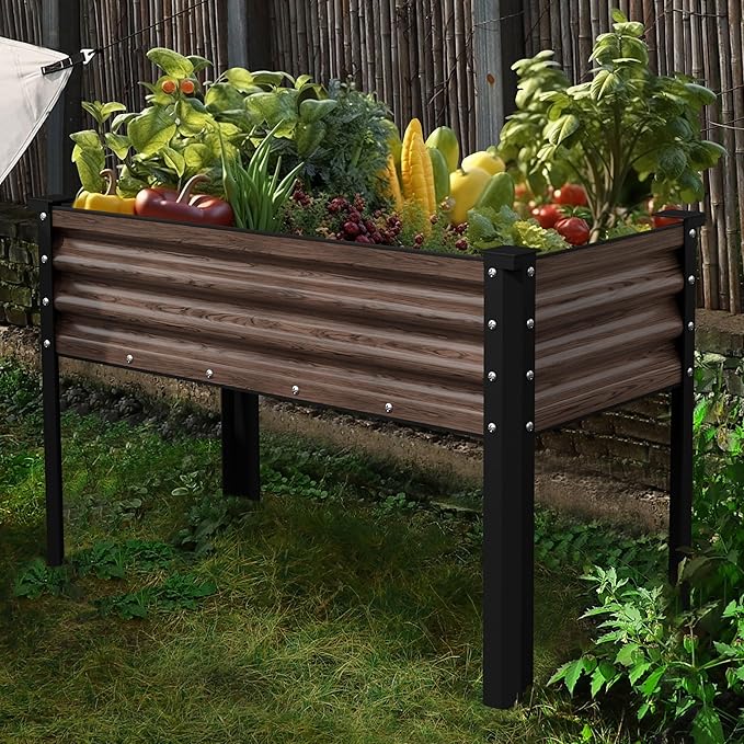 Galvanized Raised Garden Bed with Legs 48 W x 24 D x 32 H Large Metal Elevated Raised Planter Box with Drainage Gaps for Backyard Patio Balcony 507lbs Capacity Rustic