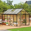 6X6 FT Greenhouse for Outdoors Large Walk-in Polycarbonate Greenhouse Kit Aluminum Frame Lockable Door Roof Vent Ground Spikes for Garden Patio Backyard Outdoor Plant Growth