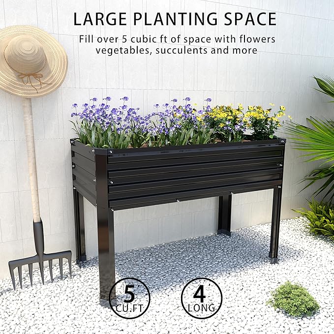 Galvanized Raised Garden Bed with Legs48×18×30in Elevated Planter Box for BackyardGarden Patio Balcony 300lb CapacityPlanters for Outdoor PlantsBlack