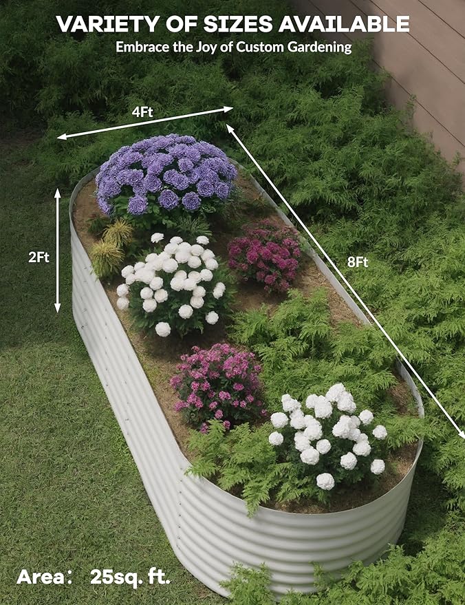 GarveeLife 8x4x2 ft Galvanized Raised Garden Bed - 24“ Tall Metal Planter Box for Vegetables Flowers Herbs Rust-Resistant Outdoor Garden Box Easy Assembly Raised Beds for Gardening Beige