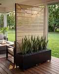 73 Metal Planter Box with Trellis on Wheels - Mobile Outdoor Planter with Drainage Holes &amp Louvered Privacy Screen Rust-Proof Wood Grain for Patio Balcony Backyard Poolside
