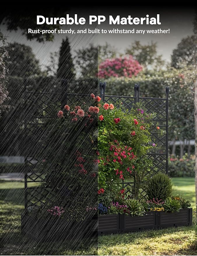 4 PCS Raised Garden Bed with Trellis &amp Privacy Screen 66 Wide x 63 Tall Vertical Garden Planter Box for Climbing Plants Large Outdoor Privacy Screen for Patio Balcony Yard Garden Black