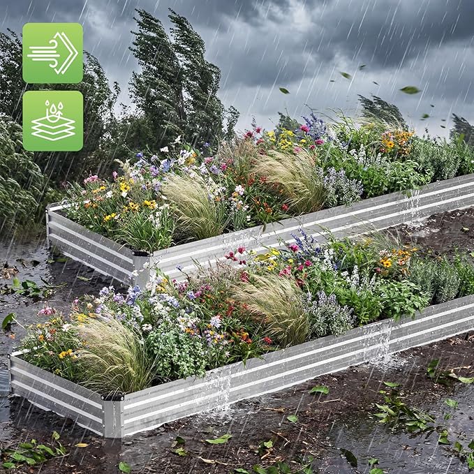 DUMOS Galvanized Raised Garden Bed 12 x 4 x 1 ft Easy Assembly Outdoor Metal Planter Box Rust-Resistant Steel Garden Bed for Vegetables Flowers Herbs
