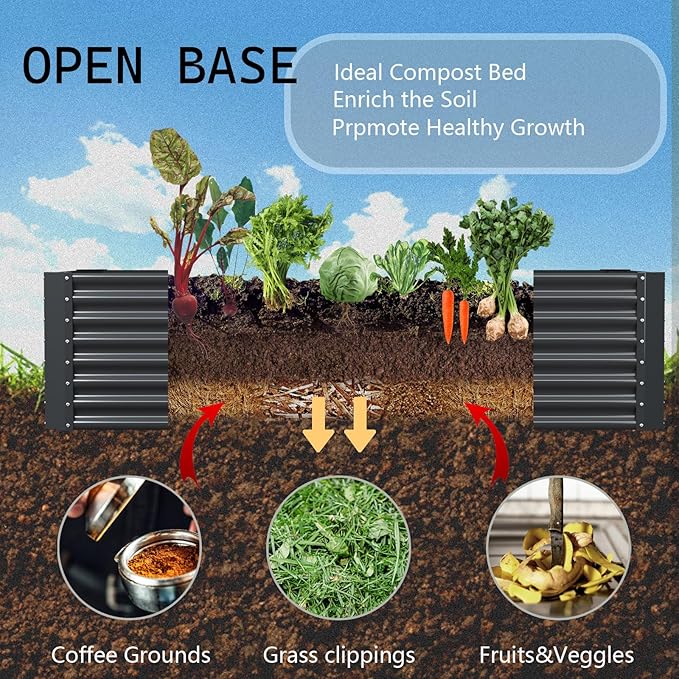 FRIZIONE 8FT(L)×4FT(W)×2FT(H) Raised Garden Bed Outdoor for Flower Garden Planter Box for Vegetable Raised Garden Beds for Herb Succulent Dark Gray
