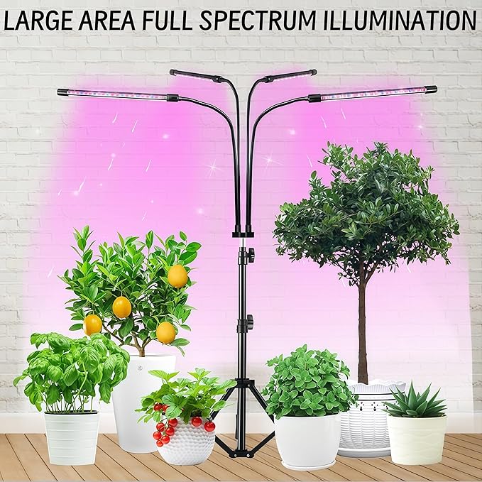 Plant Grow Lights for Indoor Plants Growing 3/9/12h Timer &amp 9 Dimmable Levels Full Spectrum LED Red Blue Light Plant Grow Lamp for Home Greenhouse Adjustable Tripod Stand Max 2.2M