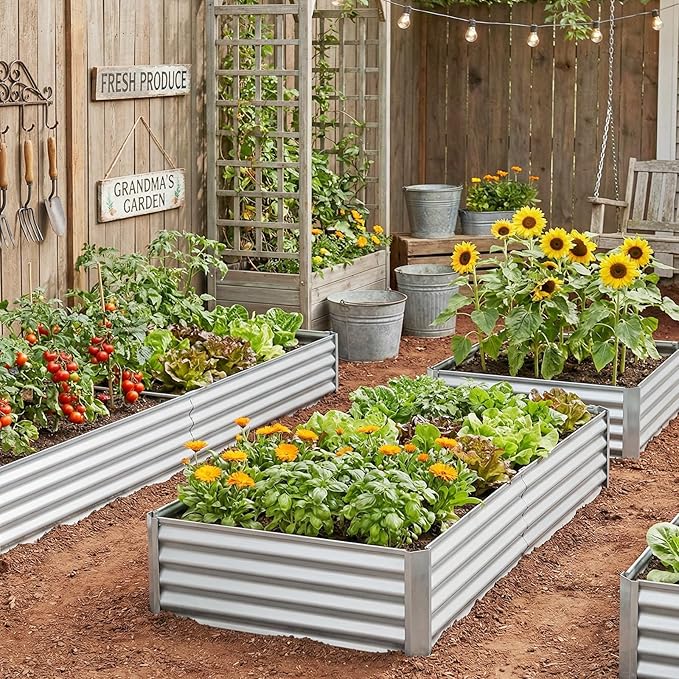 SUPERLELE 6x3x1ft Silver Galvanized Raised Garden Bed Thickened Metal Planter Box for Outdoor Vegetables &amp Flowers 72 L x 36 W x 12 H