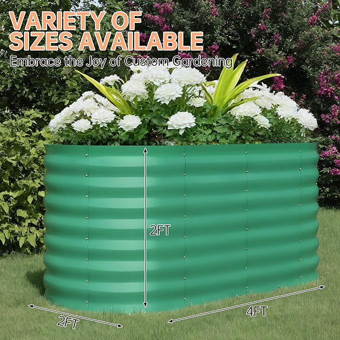 CABIHOME 4x2x2Ft Galvanized Raised Garden Bed Outdoor 24 Tall Metal Planter Box for Flower Herb &amp Vegetable Outdoor Garden Box &amp Planters Rust-Resistant Raised Garden Beds Easy Assembly