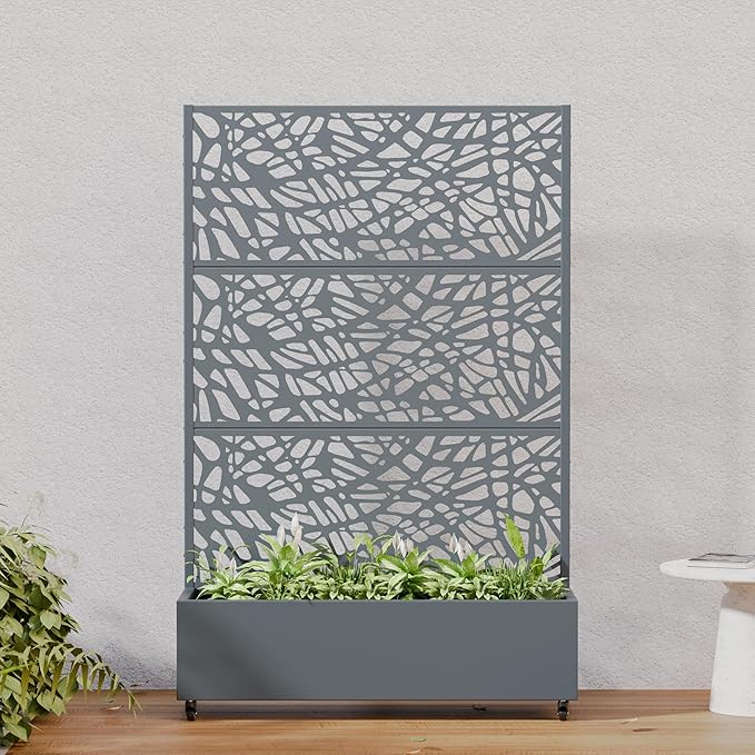 Casaphoria Metal Raised Garden Bed with Trellis and Wheels 72x47x16 Planter Box for Climbing Plants Vegetables &amp Vines Features Drainage Holes and Privacy Screen Drakgrey-Net