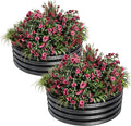 2PCS 2 x 1ft Round Galvanized Raised Garden Bed with Safe Rubber Edge Rust &amp Corrosion Resistant Metal Planter Box Open Bottom Easy Assembly for Vegetables Fruit Flowers Black