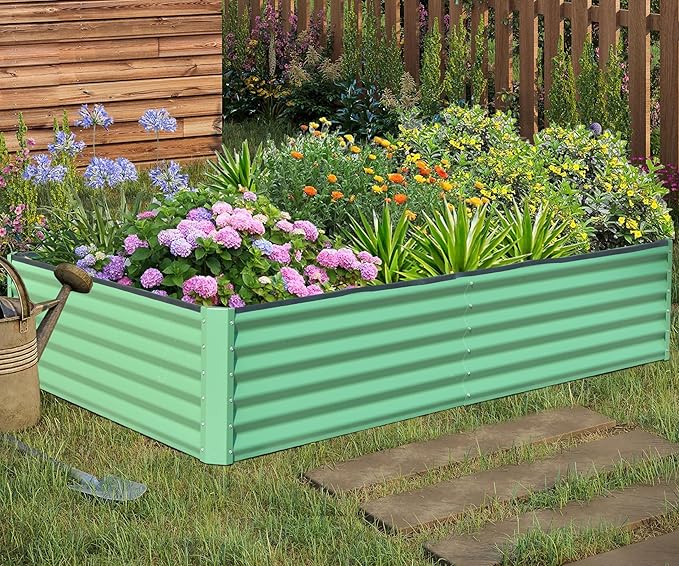 6x3x1.5ft Galvanized Raised Garden Bed Outdoor Planter Garden Boxes Large Metal Planter Box for Gardening Vegetables Fruits Flowers Green
