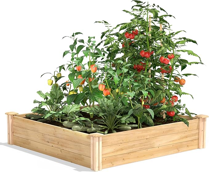 Greenes Fence Classic Cedar Raised Garden Bed 4' x 4' x 10.5 (1/2 Thick) - Made in USA with North American Cedar