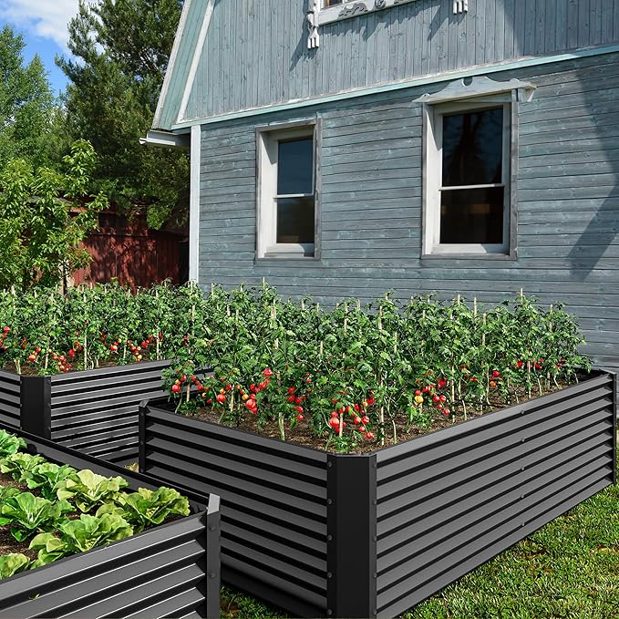 DWVO 6 x 3 x 2 FT Raised Garden Bed Kit Outdoor Galvanized Flower Bed with Gloves Large Metal Planter Box for Vegetables Flowers Herbs Fruits Black