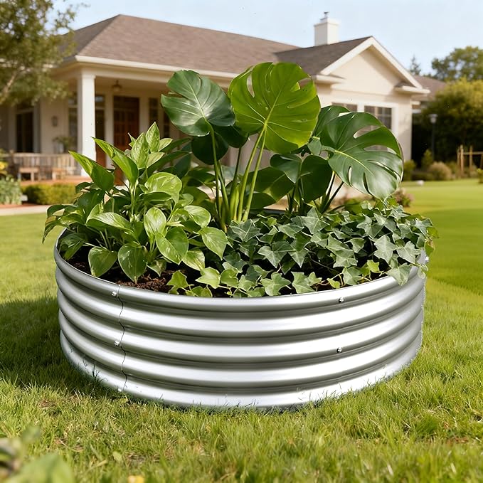 3PCS 4x4x1FT Galvanized Raised Garden Bed KitVegetable Boxes-Round Metal Flower BoxLarge Planter Raised Beds Outdoor Garden for PlantingFruitHerb-Silver