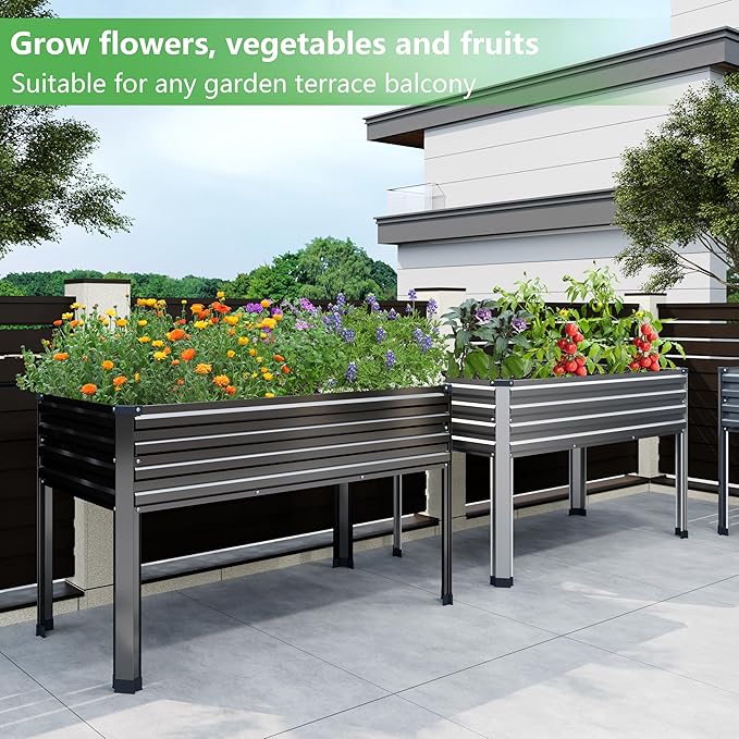 Galvanized Raised Garden Bed with Legs2PCS 48×24×30in Elevated Planter Box for BackyardGarden Patio Balcony 350lb CapacityPlanters for Outdoor PlantsBlack
