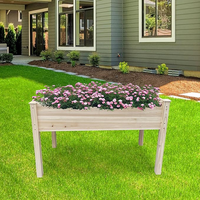 BTExpert 4ft Wooden Raised Garden Bed with Legs 48x24x30in Elevated Planter Box Stand for Vegetable Flower Backyard Patio Balcony Large Wood Raised Beds Liner Outdoor - 30 in Height