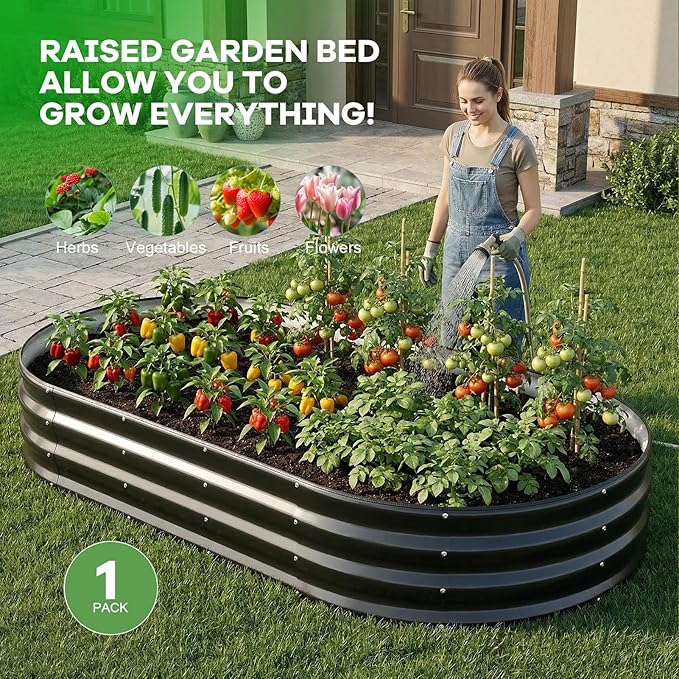 Galvanized Raised Garden Bed Outdoor 6x3x1ft Oval Metal Raised Beds for Gardening Rust-Resistant Garden Planter Box for Planting Vegetables Flowers Fruits in Backyard Patio Lawn(Grey)