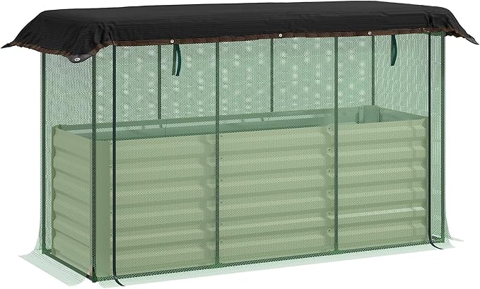 Premium Quality Galvanized Steel Raised Plantering Box with Vegetable Protection Cage and Shade Shield Beige Finish Weather Tolerant