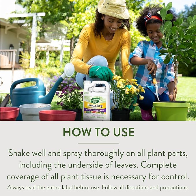 Garden Safe Brand Fungicide3 1 Gallon Fungicide Insecticide and Miticide with Neem Oil Extract for Organic Gardening Controls Black Spot Rust Aphids and Spider Mites