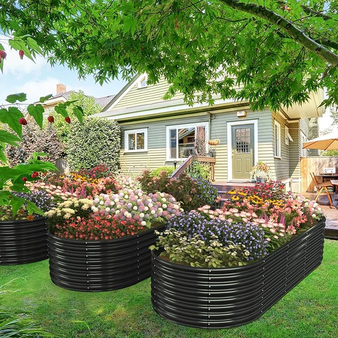 FRIZIONE 9FT(L)×4FT(W)×2FT(H) Galvanized Raised Garden Bed Outdoor Metal Raised Garden Beds for Flower Raised Planter Box Outdoor for Herb Vegetable-Gray