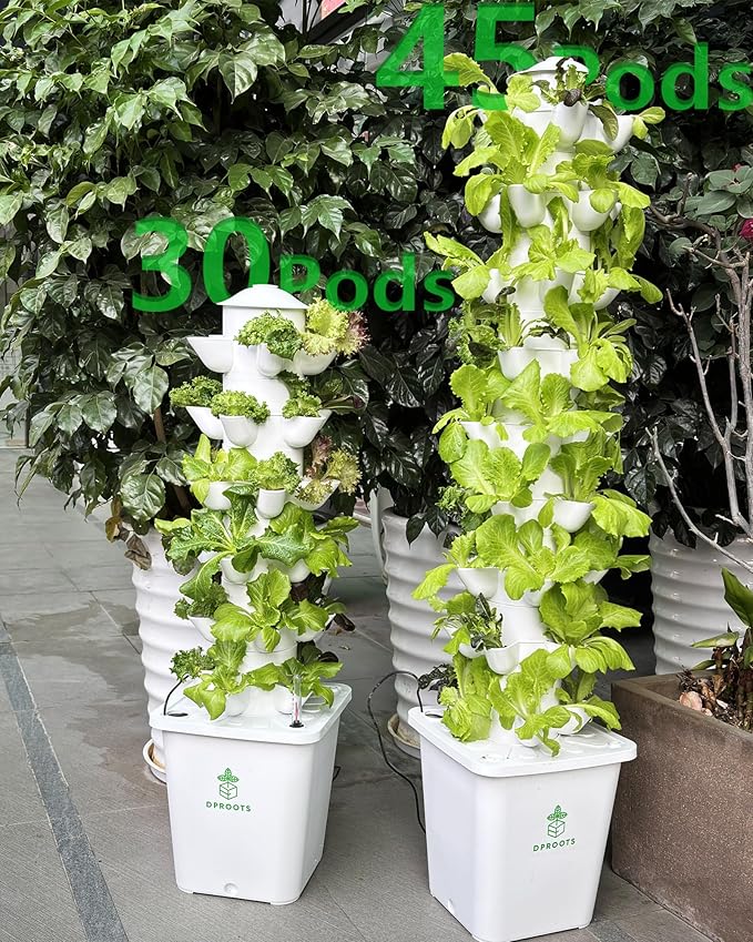 Hydroponic Tower Growing System45 Pods Vertical GardenSuitable for Indoor and Greenhouse Grow Herbs and VegetablesHouseplant Farming with Water Circulation and Automatic Timer