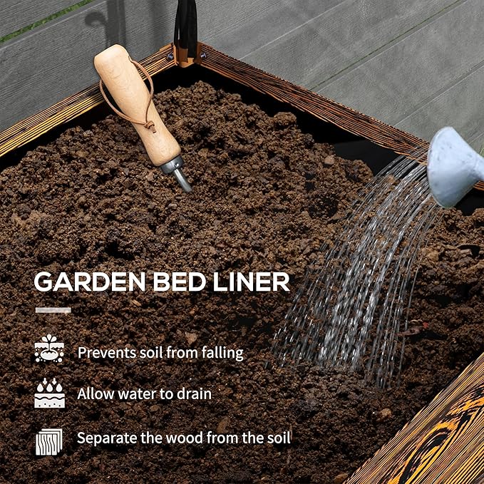 Outsunny Raised Garden Bed with Cover and Storage Shelf Rectangular Metal Elevated Planter Box with Legs and Bed Liner for Vegetables Flowers Herbs Dark Brown