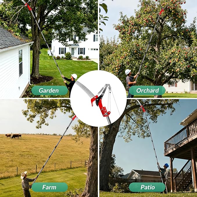 Suchtale 10FT Pole Saw for Tree Trimming Manual Tree Pruner with Steel Blade &amp Scissors Long Handle Branch Cutter Pole Extendable Limb Trimmer for High Branches Yard Garden Pruning Saw