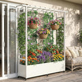 74 Mobile Planter with TrellisWeatherproof Vertical Raise Garden Bed with Trellis &amp Hanging Roof for Climbing PlantsFlowersVegetablesRust-Proof Metal Privacy Planter for Patio (White-B)