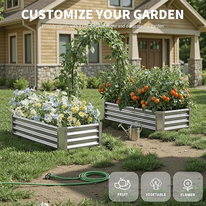 Galvanized Raised Garden BedOutdoor Planter Box Metal Patio Kit Planting Bed for Vegetables Flowers Herb (Galvanized 4x2x1ft-2p)