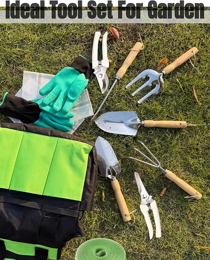 Garden Tool Set Stainless Steel Gardening Hand Tools Gardening Supplies Kit Garden Tools with Fashion and Durable Storage Bag Ideal Gifts for Women Men (13 Pieces)