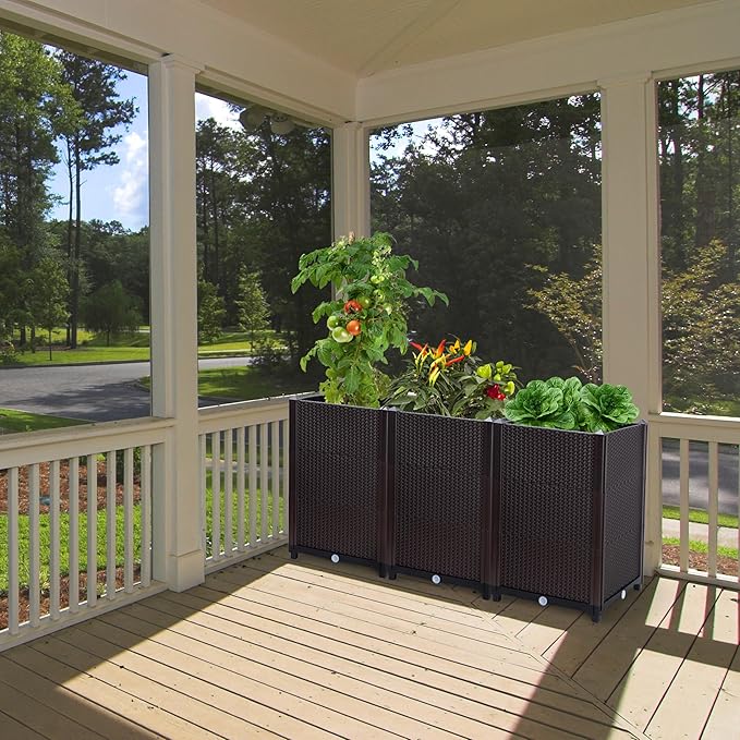 D'vine Dev Raised Patio Planter Box - Elevated Planter with Drainage Plug Raised Garden Beds for Growing Flowers Herbs Vegetables - Outdoor Standing Gardening Kit Set of 3 RGB-D-3